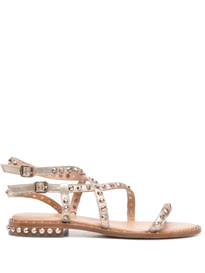 Shop Ash Studded Strappy Sandals In Metallic