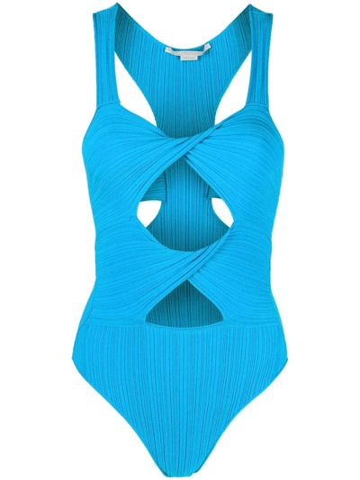 Shop Stella Mccartney Cut-out Knit Bodysuit In Blue