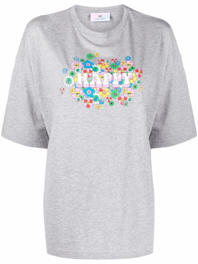 Shop Chiara Ferragni Happy Print Short-sleeve T-shirt In Grey