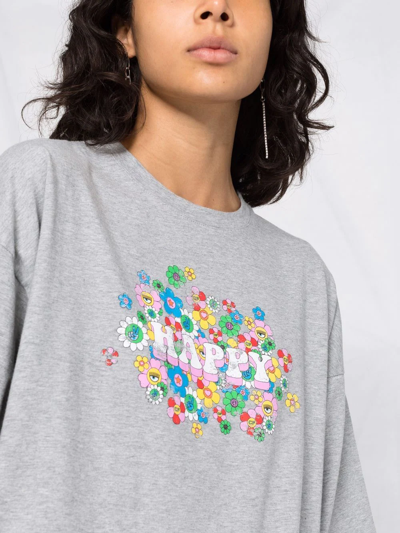 Chiara Ferragni Oversized T-shirt With Elbow-length Sleeves And Print Slogan In Grey