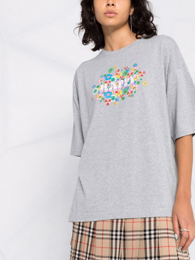 Chiara Ferragni Oversized T-shirt With Elbow-length Sleeves And Print Slogan In Grey