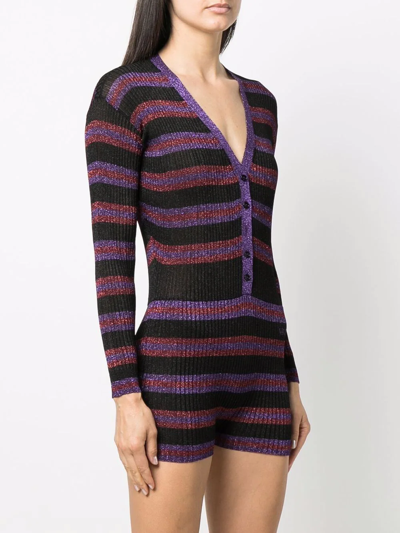 Shop Valentino Striped Ribbed-knit Lurex Playsuit In Black