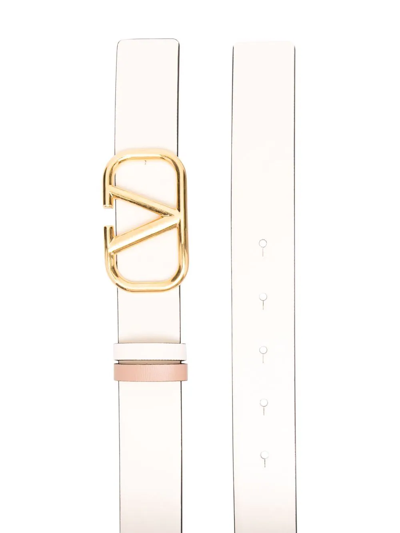 Valentino Garavani Reversible Vlogo Signature Belt In Glossy Calfskin 40 Mm Woman Rose Cannelle 100 In White