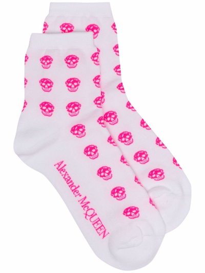 Shop Alexander Mcqueen Skull Logo Intarsia Socks In White