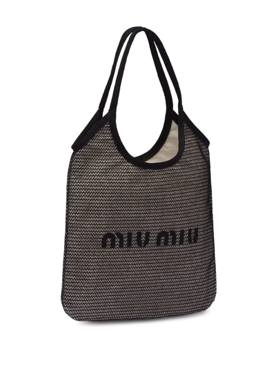 Shop Miu Miu Logo-print Raffia Tote Bag In Black