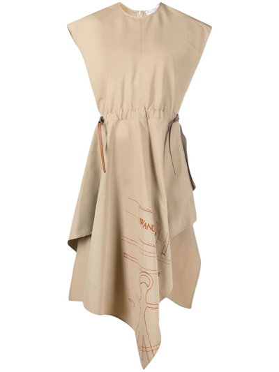 Shop Jw Anderson Asymmetric Logo-print Dress In Neutrals