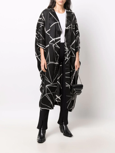 Rick Owens Linear Graphic Draped Mid Coat In Black
