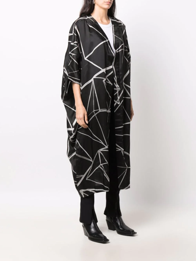 Rick Owens Linear Graphic Draped Mid Coat In Black