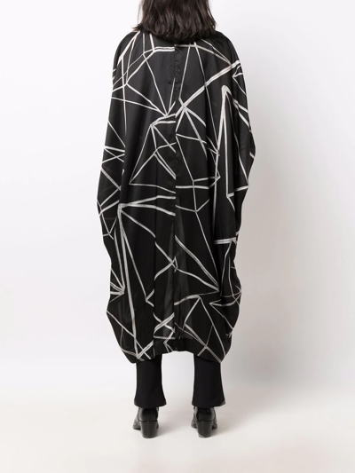 Rick Owens Linear Graphic Draped Mid Coat In Black