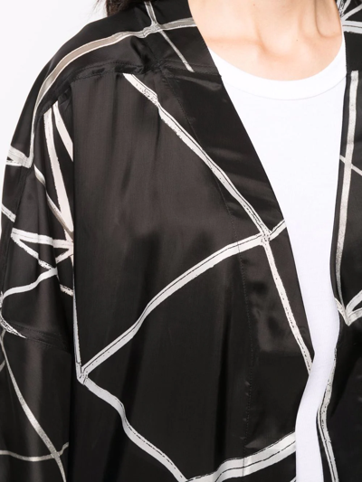 Rick Owens Linear Graphic Draped Mid Coat In Black