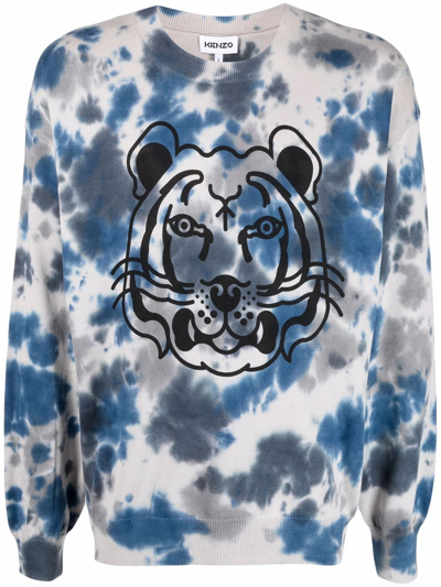 Shop Kenzo Tiger Head-print Crew Neck Sweatshirt In Grey