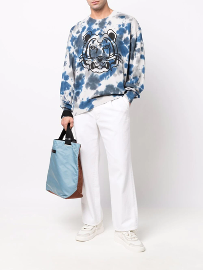 Shop Kenzo Tiger Head-print Crew Neck Sweatshirt In Grey