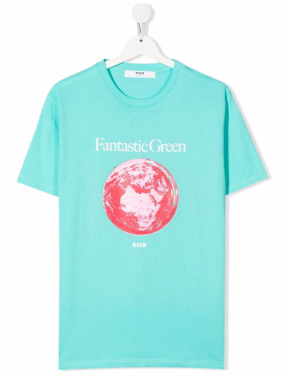 Shop Msgm Teen Fantastic Green-print Short-sleeve T-shirt In Blue