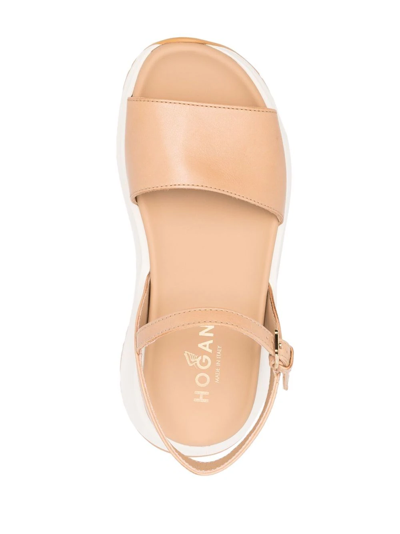 Shop Hogan Open-toe Leather Sandals In Neutrals