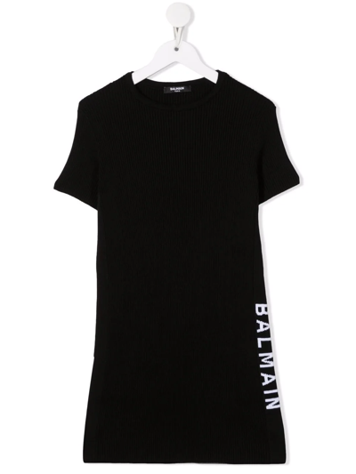 Balmain Logo Tape T-shirt Dress In Black