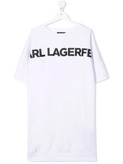 Shop Karl Lagerfeld Teen Logo-print T-shirt Dress In White