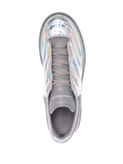 Shop Alexander Mcqueen Metallic-wave Low-top Sneakers In Silver