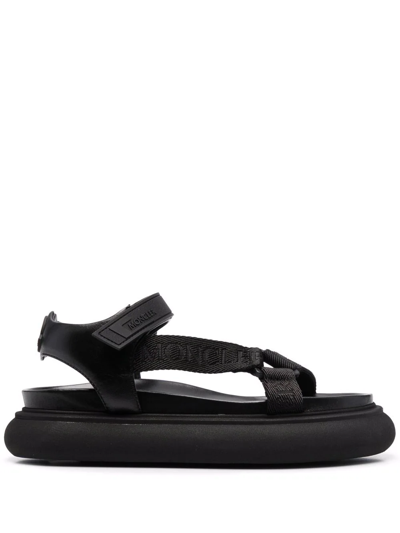 Shop Moncler Touch-strap Sandals In Black