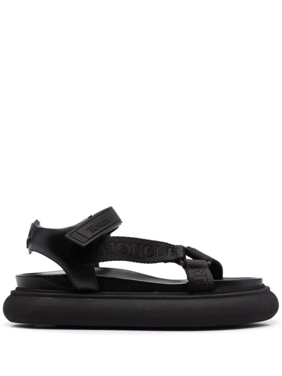 Moncler Catura Womens Leather Open Toe Flatform Sandals In Black