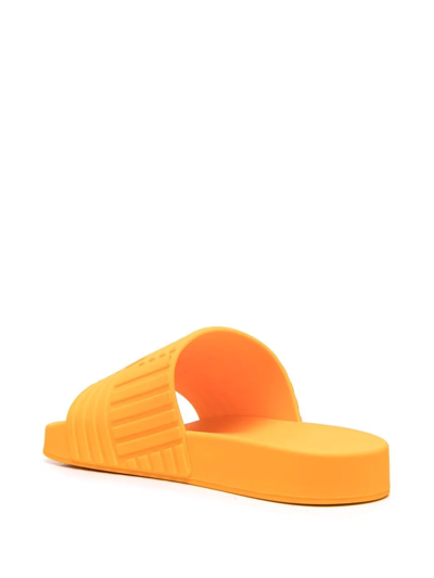 Shop Bottega Veneta Intrecciato Logo-embossed Slides In Orange