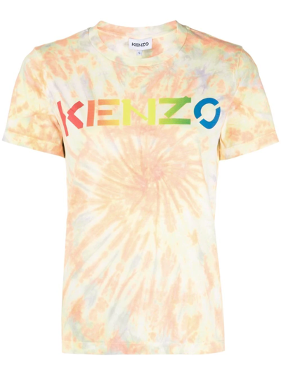 Shop Kenzo Logo-print Tie-dye T-shirt In Orange