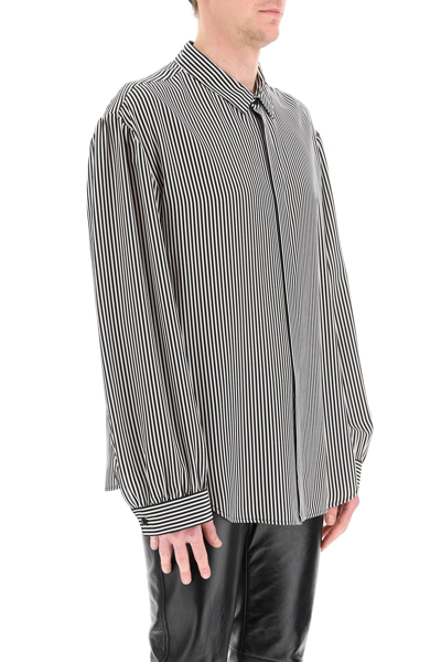 Shop Saint Laurent Striped Silk Shirt In White,black