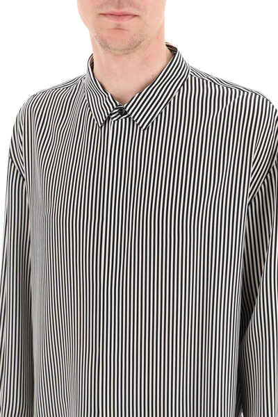 Shop Saint Laurent Striped Silk Shirt In White,black