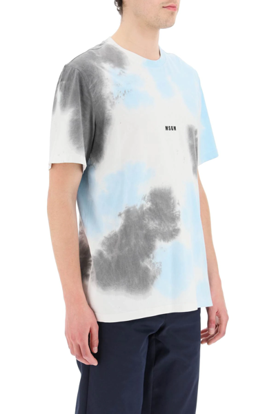 Shop Msgm Tye-dye T-shirt In White,light Blue,grey