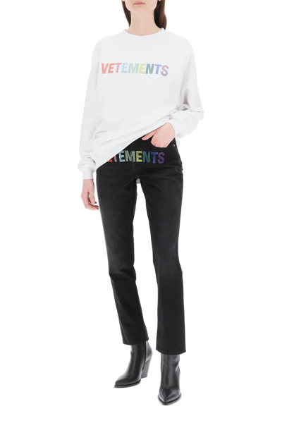 Shop Vetements Multicolour Crystal Logo Sweatshirt In White