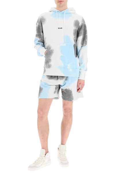 Msgm Tie Dye Pattern Bermuda In White,light Blue,grey