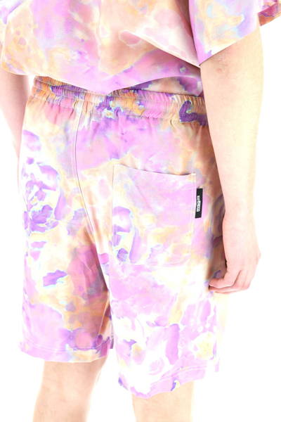 Shop Msgm Tie-dye Shorts With Camo Shells Motif In Pink,orange