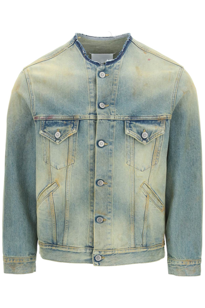 Shop Maison Margiela Vintage Denim Jacket In Blue,beige