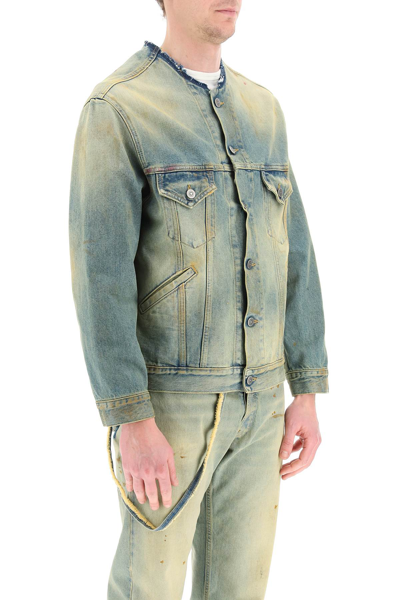 Shop Maison Margiela Vintage Denim Jacket In Blue,beige