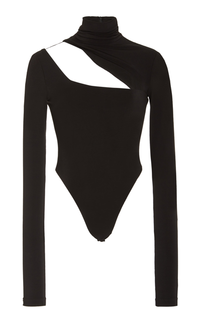 Shop Laquan Smith Asymmetric Turtleneck Bodysuit In Black