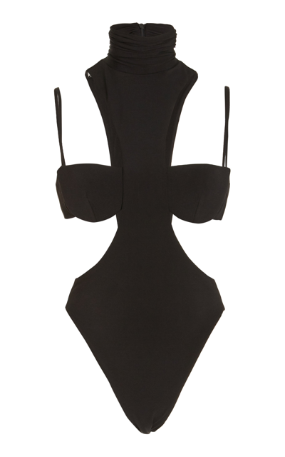 Shop Laquan Smith Bralette-detailed Cutout Bodysuit In Black