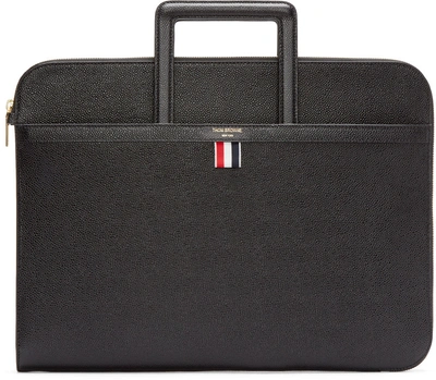 Thom Browne Sliding-handle Grained-leather Document Holder In Black