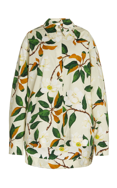 Shop Oscar De La Renta Women's Magnolia Flower Button Front Cotton Blouse In Multi