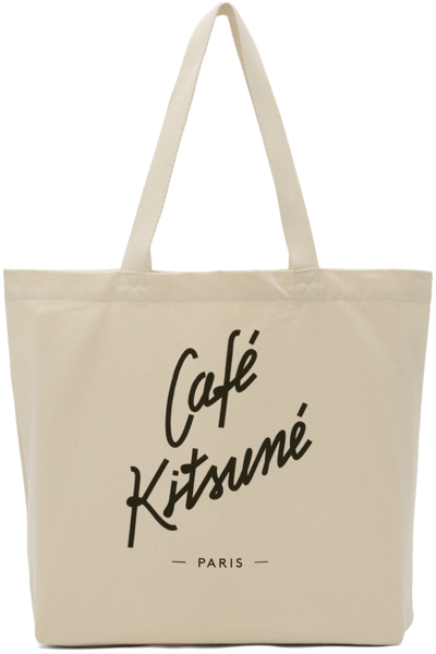 Shop Maison Kitsuné Off-white 'café Kitsuné' Tote In Lt Latte