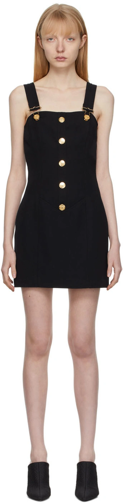 Shop Balmain Black Wool Overall Dress In 0pa Noir