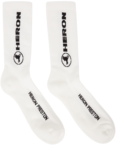 Shop Heron Preston White & Black 'heron' Long Socks In 110 White Black