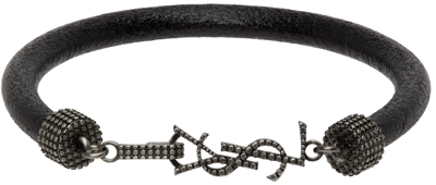 Shop Saint Laurent Black Leather Opyum Bracelet In 1000 Black