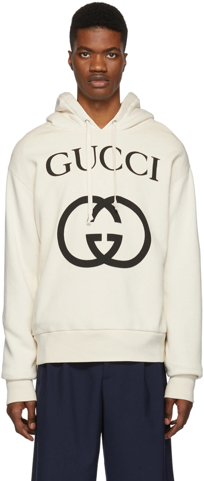 Shop Gucci Off-white Interlocking G Hoodie In 9524 Natural Black