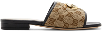 Shop Gucci Beige Canvas Gg Slides In 9765 Beige Ebony Ner