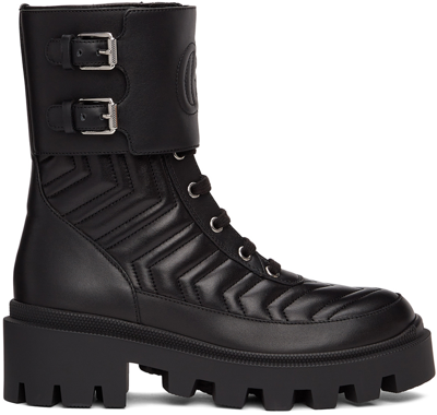 Shop Gucci Black Matelassé Interlocking G Boots In 1000 Nero Nero Nero