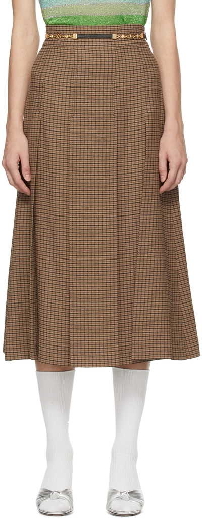 Shop Gucci Brown Pleated Double G Chain Skirt In 2118 Brown Beige