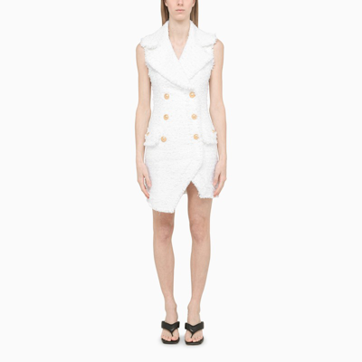 Shop Balmain White Tweed Short Dress
