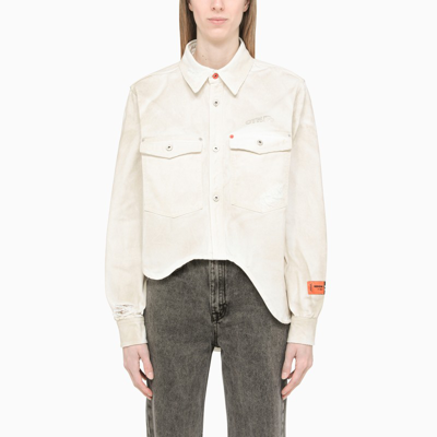 Shop Heron Preston | Off White Asymmetric Denim Jacket In Grey