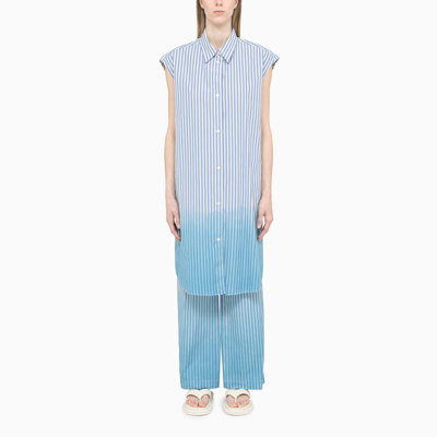 Shop Marni Shaded Striped Asymmetric Shirt In Light Blue