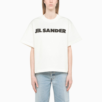 Shop Jil Sander White Boxy T-shirt With Logo Print In Beige