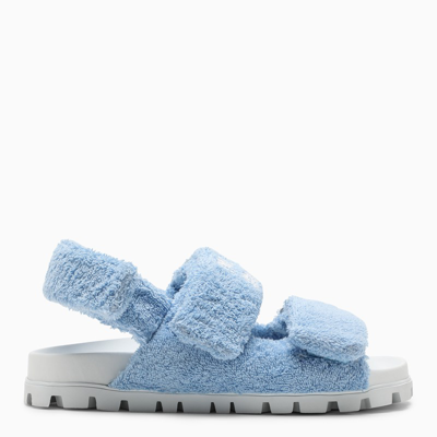 Shop Miu Miu Celeste Teddy-effect Sandals In Light Blue